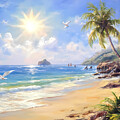 The charm of tropical beach, Oil painting, Digital art