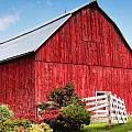 Red barns in Spring or Summer season