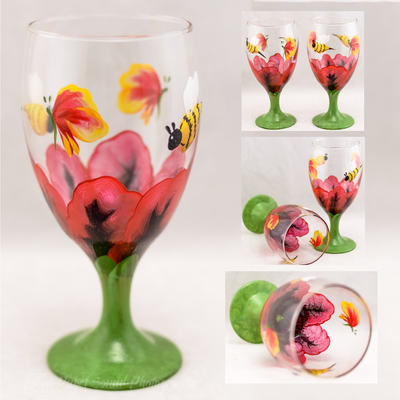 Diy Wine Glass Paint And Sip Wine Glasses - Poppy...